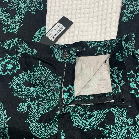 Size extra small, black and mint motel brand dragon pants. - Picture 7 of 9
